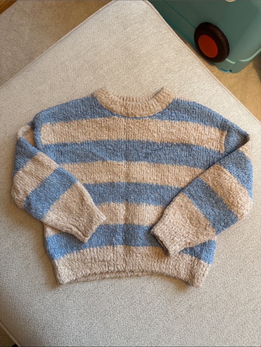 Zara Blue and Beige Striped Cozy Knit Sweater